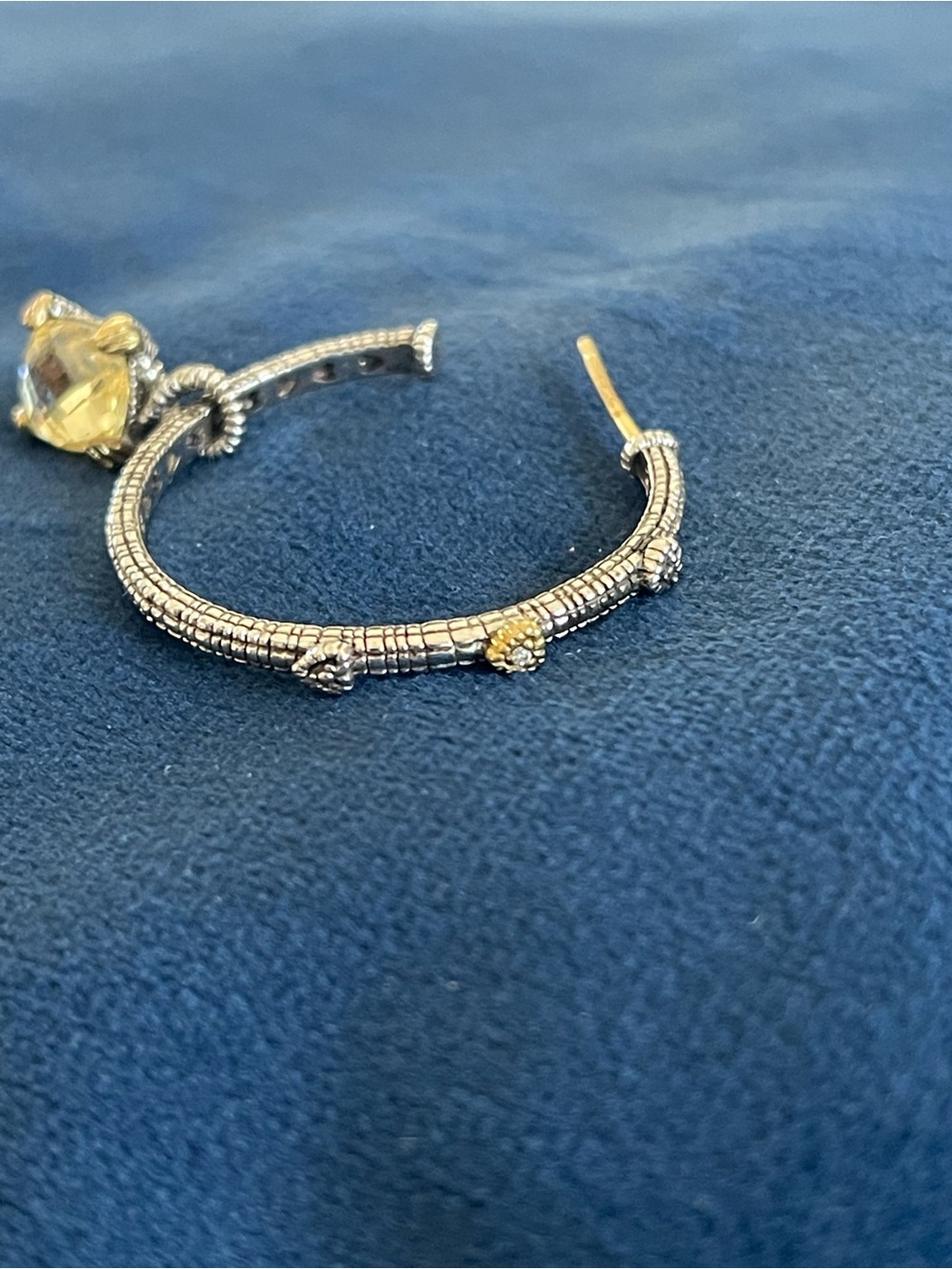 Silver-Tone Hoop Earring with Yellow Stone Accent - Women Jewelry